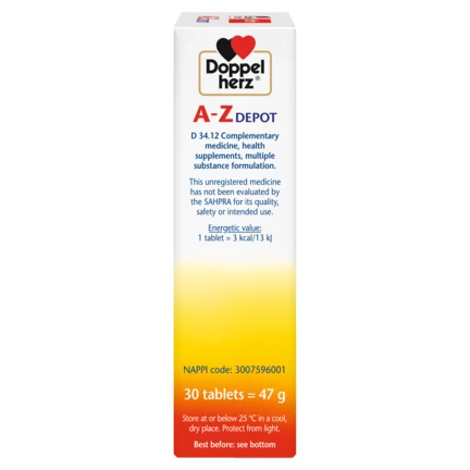 Illustration of the product packaging Doppelherz aktiv A-Z DEPOT side view right